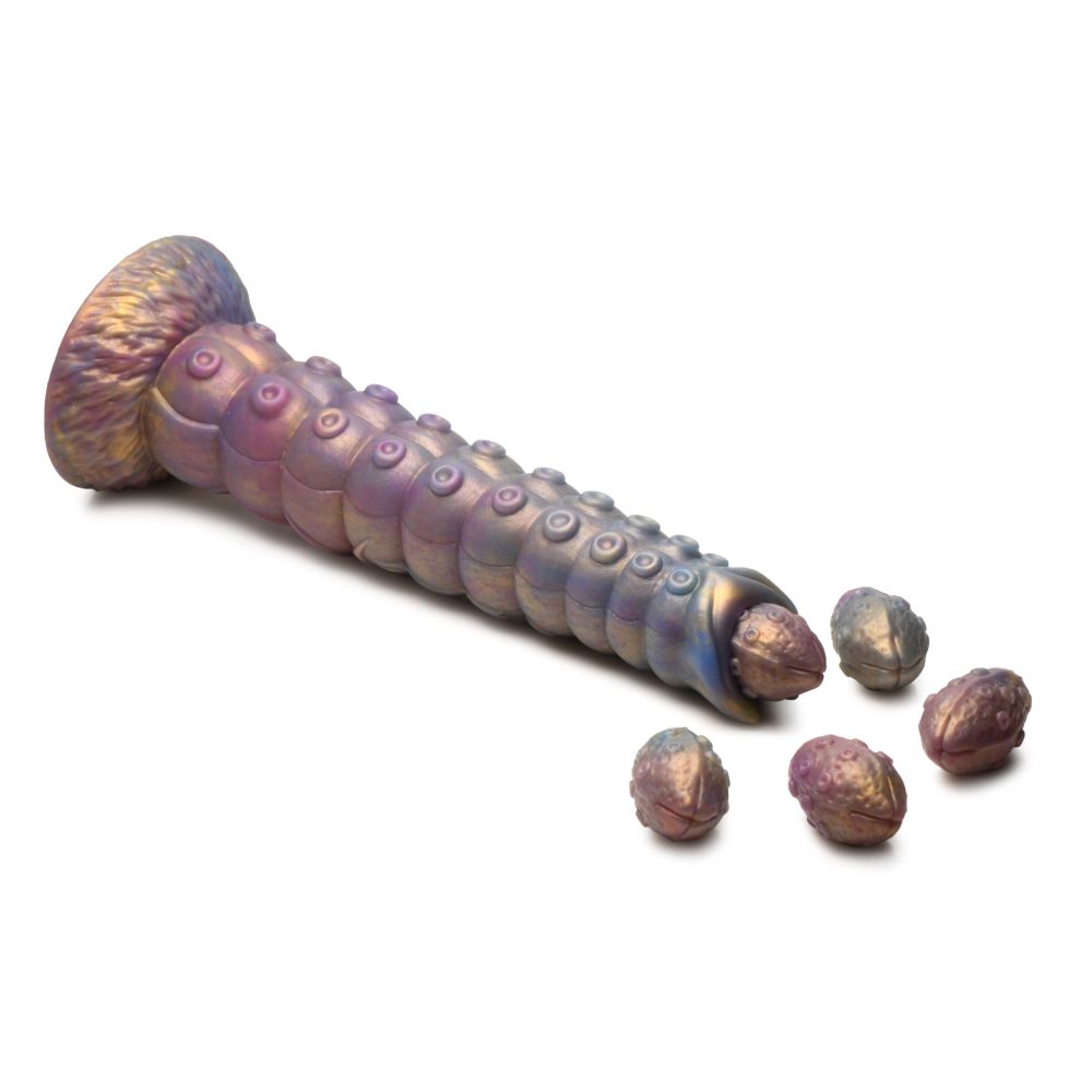 Deep Invader Tentacle Ovipositor Silicone Dildo with Eggs - Rainbow