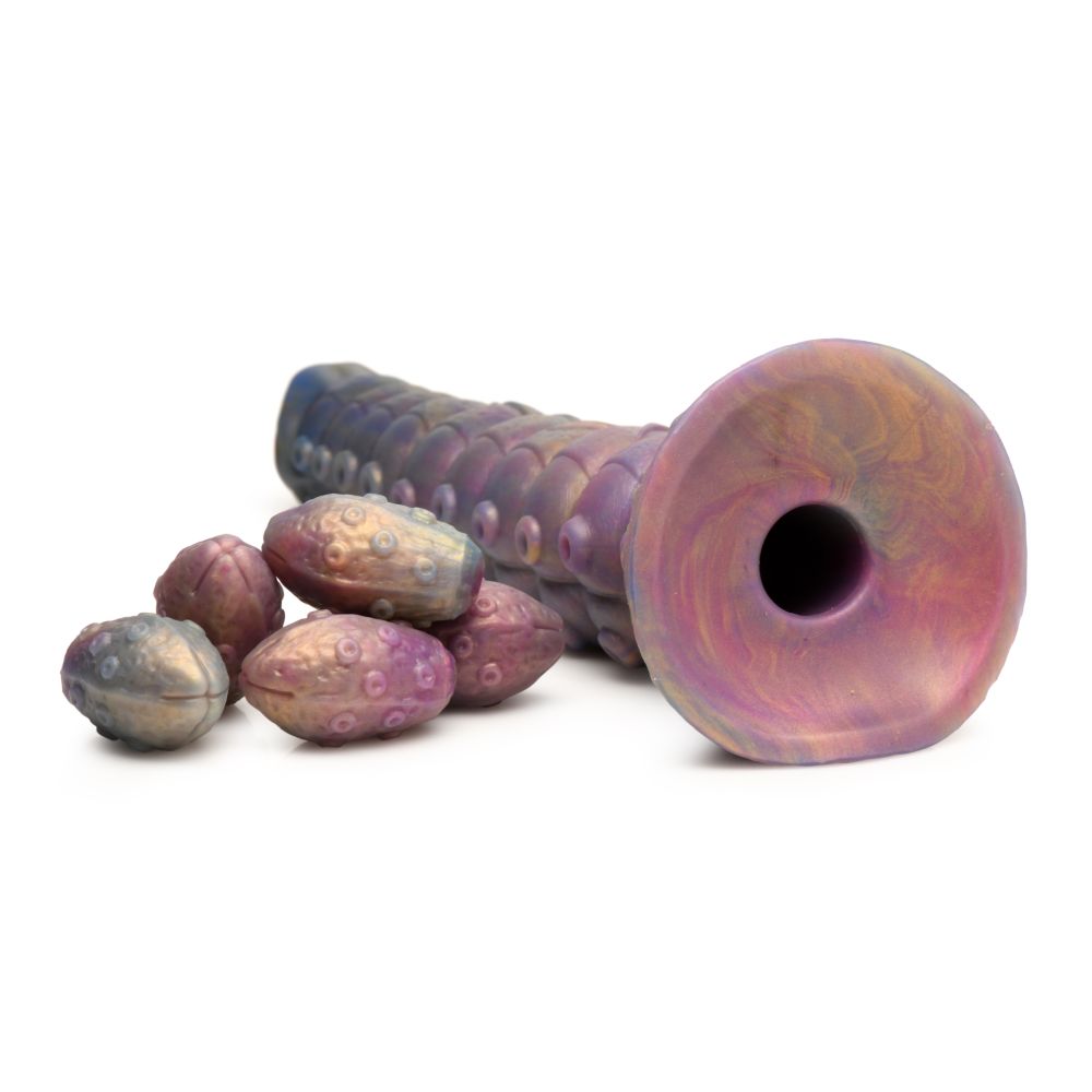 Deep Invader Tentacle Ovipositor Silicone Dildo with Eggs - Rainbow