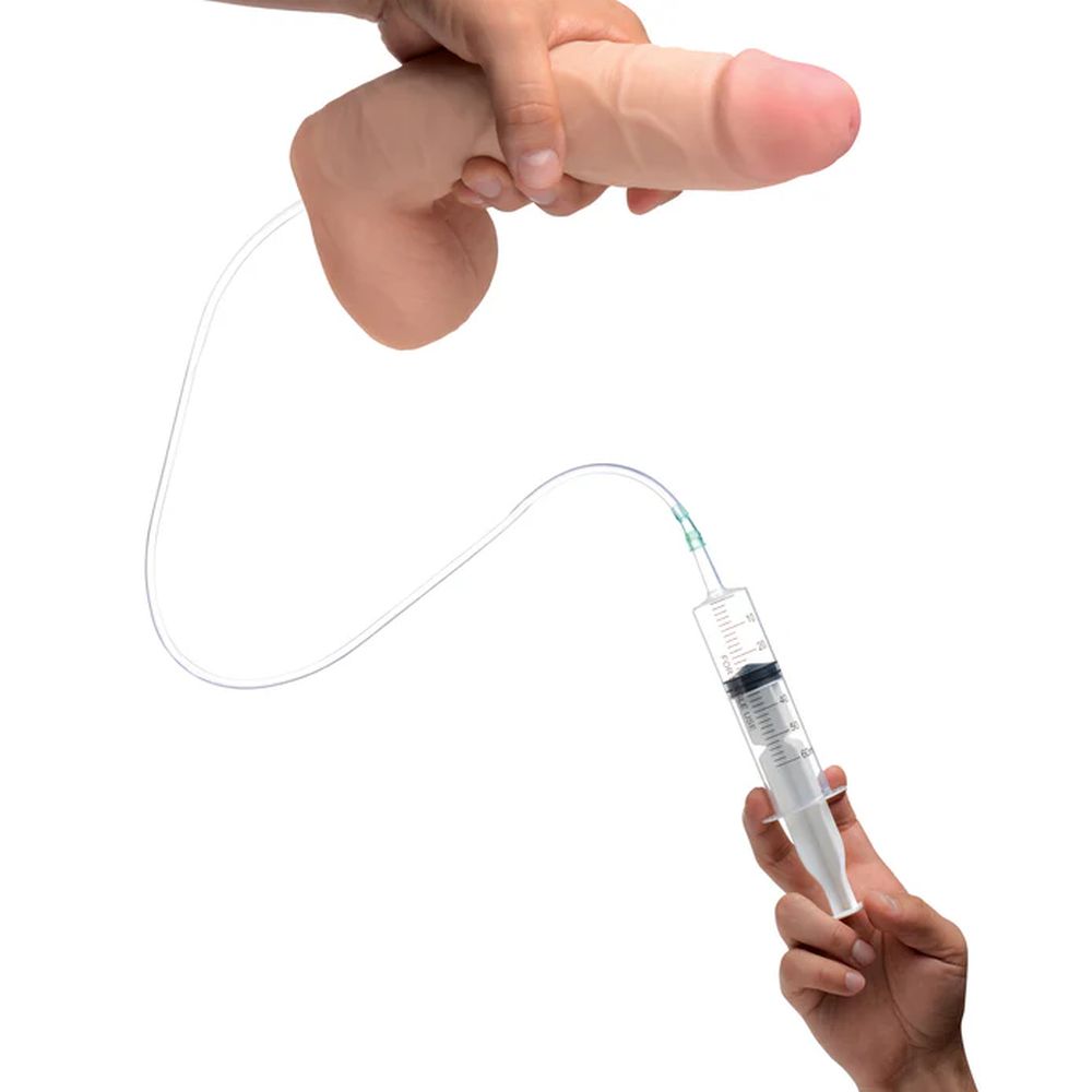Squirting Dildo 9in with Syringe - Flesh