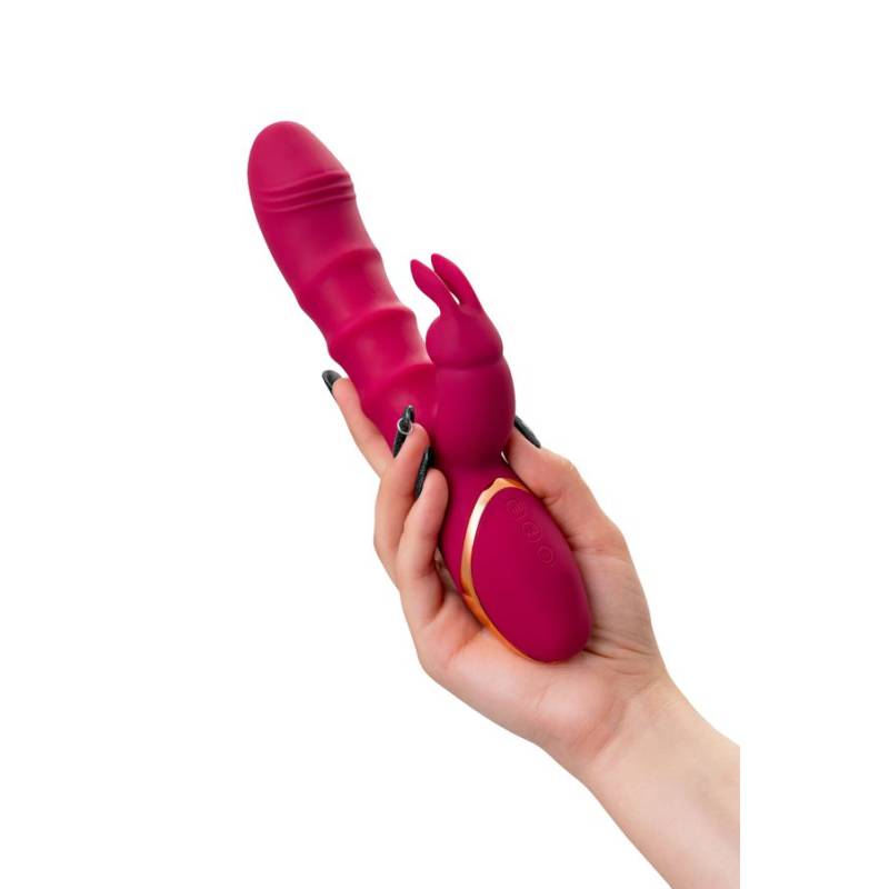JOS Tenty Rabbit Vibrator with Moving Shaft Rings - Burgundy